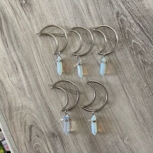 Silver Crescent Moon Hair Clips with Crystal Pendants